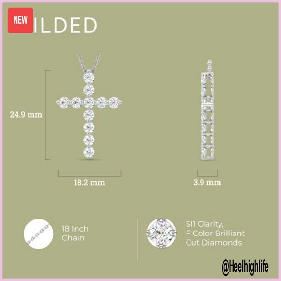 1ct Lab Diamond Cross Pendant Necklace, Sterling Silver, 18in Chain - Picture 5 of 8